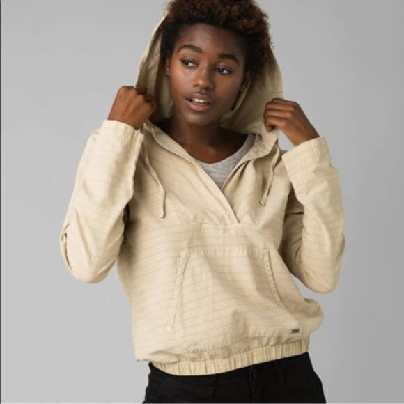 PrAna Women's Farin Textured Hooded Pullover Top/Jacket In Stone Cream Size S - Picture 1 of 15
